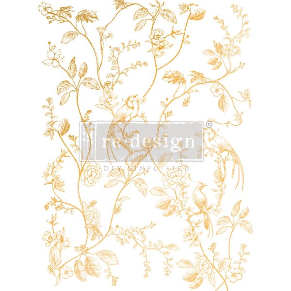 DECOR TRANSFERS® GOLD FOIL KACHA – A BIRD SONG – TOTAL SHEET SIZE 18″X24″, CUT INTO 2 SHEETS