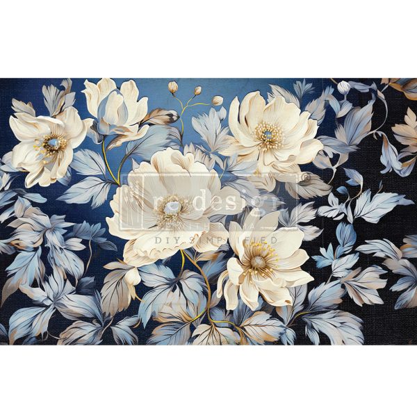 DECOUPAGE DÉCOR TISSUE PAPER 19”X30” TISSUE – CERULEAN BLOOMS I – 1 SHEET, 19.5″X30″