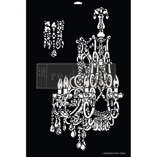 DÉCOR STENCIL – EMPIRE CHANDELIER – 1 PC – DESIGN SIZE 15.6″X24″ / SHEET SIZE 16″X24″X 16 MIL – LASER CUT ON 16 MIL MYLAR