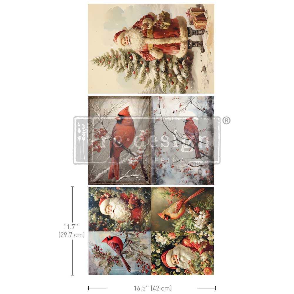 A3 Decoupage Fiber Pack – Festive Cardinal – 3 sheets, 11.7″x16.5″ each