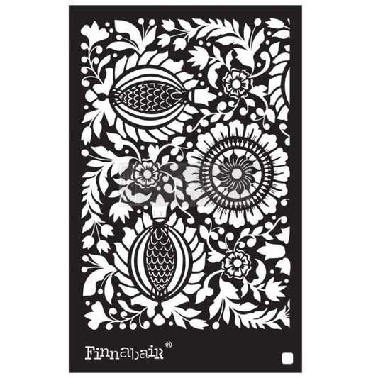 FINNABAIR STENCIL – FOLK FLORALS – 1 PIECE, 6″X9″ – LASER CUT ON PREMIUM QUALITY MYLAR 16 ML (.40MM)