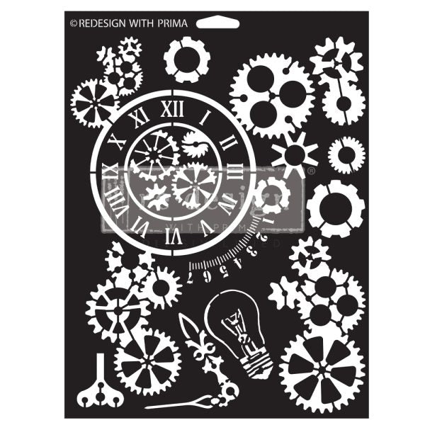 DECOR STENCILS® – GEARWORKS – 1 PC, SHEET SIZE 9″X12″