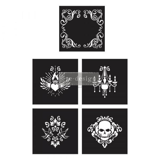 DECOR STENCILS® CECE – MIX & STYLE – GLAM PUNK – 5 PCS, 12″X12″ SHEET SIZE EACH – LASER CUT ON 16 MIL MYLAR