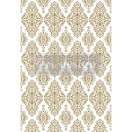 DECOR TRANSFERS® – KACHA GOLDEN DAMASK – TOTAL SHEET SIZE 24″X35″, CUT INTO 2 SHEETS