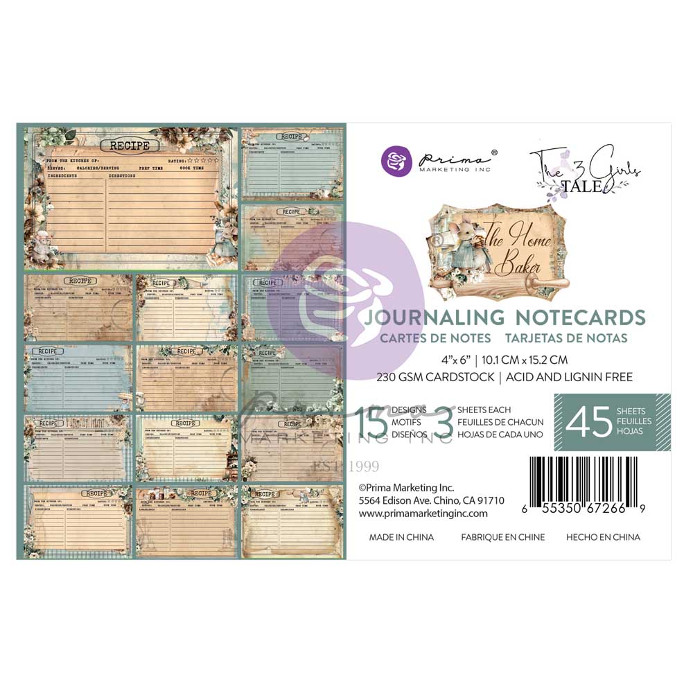 The Home Baker Collection 4×6 Journaling Cards – 45 sheets – 15 designs x 3 sheets each