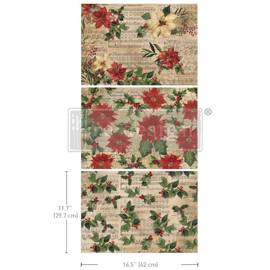 A3 Decoupage Fiber Pack – Poinsettias – 3 sheets, 11.7″x16.5″ each