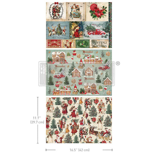 A3 Decoupage Fiber Pack – Santaland Sparkle – 3 sheets, 11.7″x16.5″ each