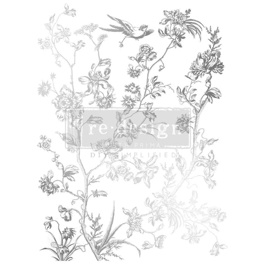 Decor Foil Transfers® Kacha – Silver Bird – total sheet size 18″x24″, cut into 2 sheets