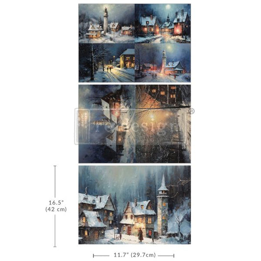 A3 DECOUPAGE FIBER PACK – SNOWY TWILIGHT – 3 SHEETS, 11.7″X16.5″ EACH