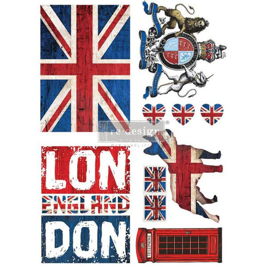 DECOR TRANSFERS® – LONDON LOVE – TOTAL SHEET SIZE 24×35, CUT INTO 2 SHEETS