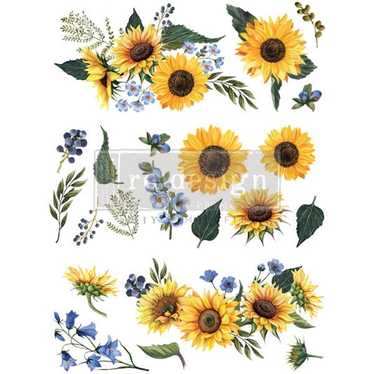 REDESIGN DECOR TRANSFERS® – SUNFLOWER FIELDS – 3 SHEETS, DESIGN SIZE 22″ X 30″