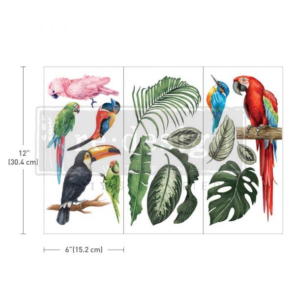 SMALL TRANSFERS – TROPICAL BIRDS – 3 SHEETS, 6″X12″